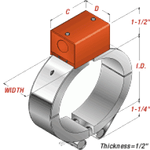 A drawing of an electric meter on top of a metal clamp.