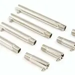 A set of eight metal handles with different sizes.