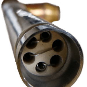 A close up of the side of an old fashioned microphone.