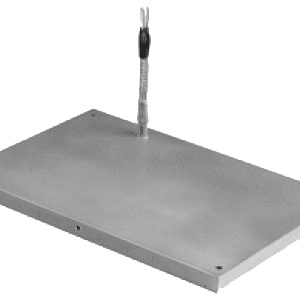 A metal table with a white top and green background