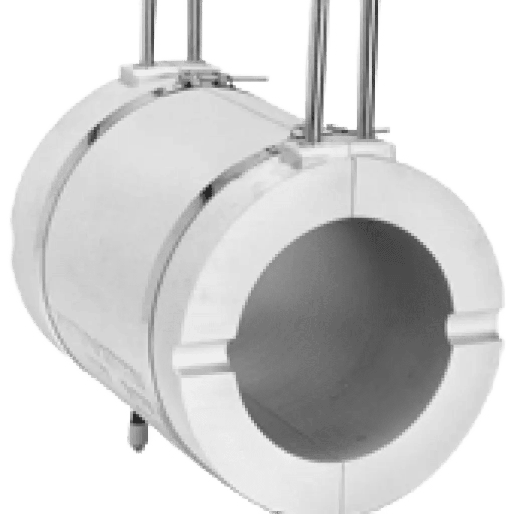 A white pipe hanging from the ceiling.