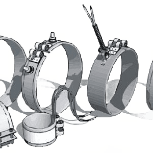 A green background with various types of hose clamps.