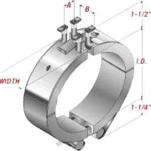 A drawing of a metal clamp with measurements.