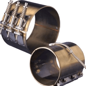 A pair of pipes with a metal band around them.