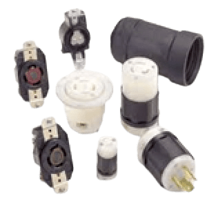 A group of electrical plugs and sockets on a green background.