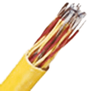 A close up of the end of a yellow cable