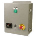 A control box with a green button and a timer.