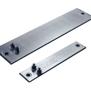 A pair of metal plates with rivets on them.