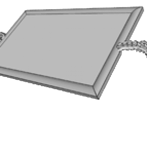 A picture frame with rope handles on top of it.