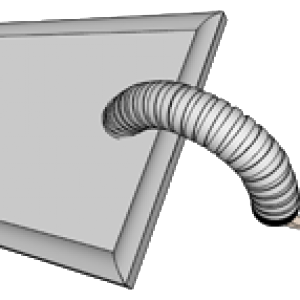 A picture frame with a metal hose attached to it.