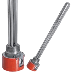 A red and silver pipe with a handle.