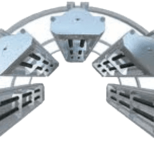 A series of buildings with different angles and sizes.