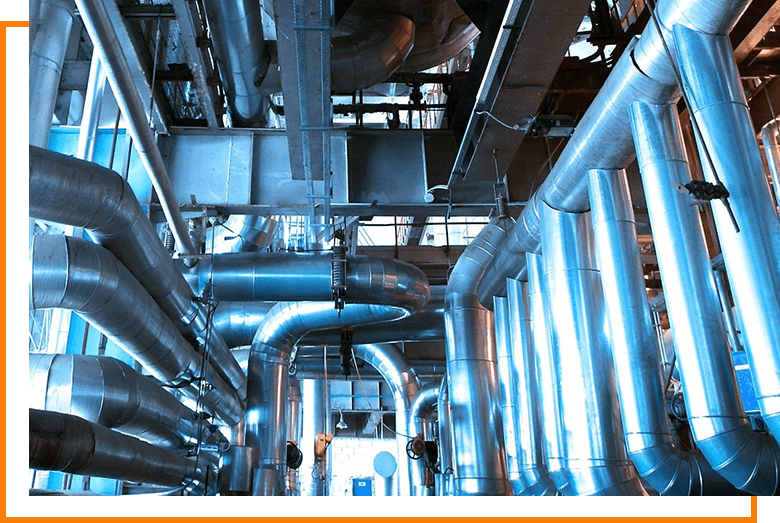 A view of pipes and tubes in an industrial setting.