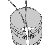 A drawing of a bucket with two ropes attached to it.