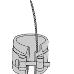 A drawing of a bucket with two handles and a rope.