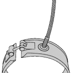 A drawing of a metal clamp with a wire attached to it.