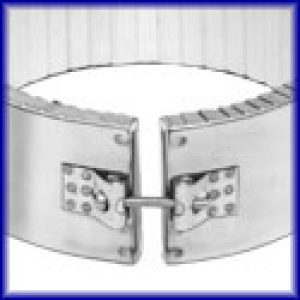 A close up of the front of a metal belt