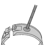 A drawing of a metal clamp with a screw.