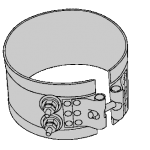 A drawing of an industrial pipe clamp.