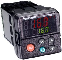 A watlow ez-zone controller with two digital displays.