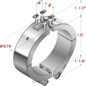 A drawing of a metal clamp with measurements.