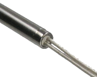 A close up of the tip of an electric wire