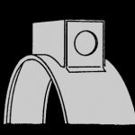 A drawing of a white object with a square on it.