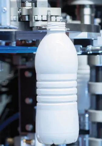 A bottle of water is being made in the factory.