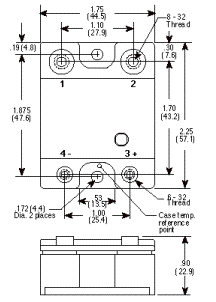 A drawing of the front view of a motor controller.