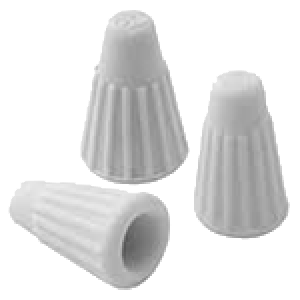 A group of three white plastic cones.