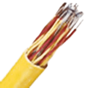 A close up of the end of a yellow cable