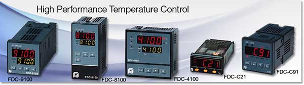 A temperature controller is shown with four different types of controls.