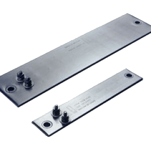 A pair of metal plates with rivets on them.