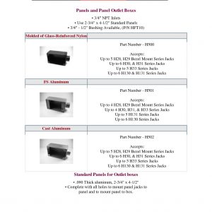 A page of the various parts for power and panel outlet boxes.