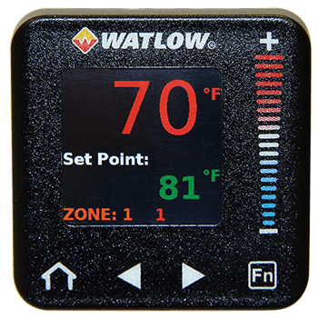 A close up of the watlow temperature and zone display