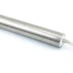 Silver metal tube with white wire.