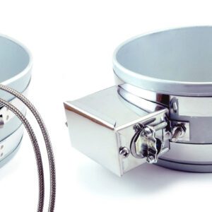 Two silver band heaters on white background.